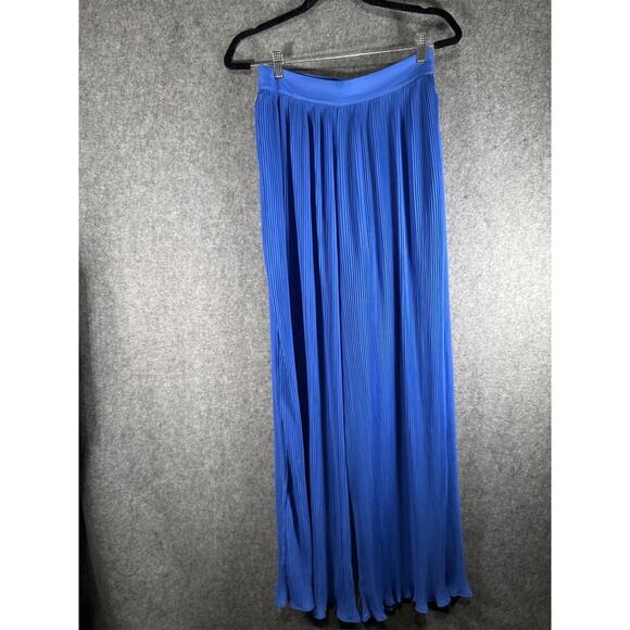 JLUXLABEL Pants Women M Blue pull on Pleated Stretch Wide Leg Resort Vacation - Picture 1 of 8